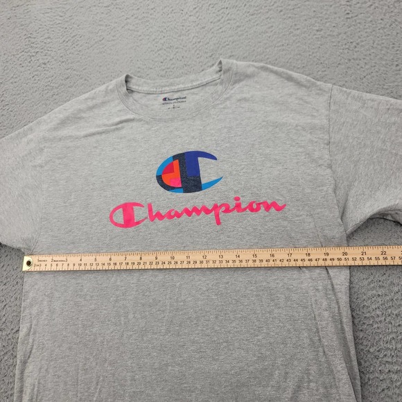 Champion Shirt Mens Large Gray Short Sleeve Athleticwear‎ Logo Print T-Shirt - Picture 12 of 13